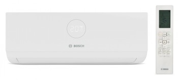 White BOSCH 3000I W 35E indoor unit, minimalist design, includes remote control.