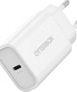 White 30W Otterbox USB-C wall charger with European standard plug and smooth design.