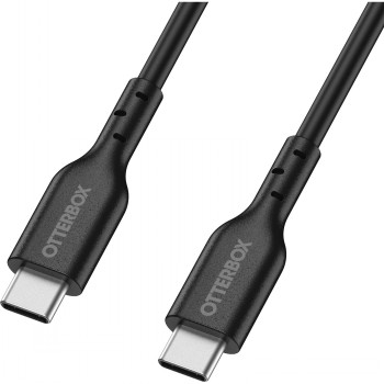Otterbox USB-C to USB-C cable, 2 meters, black Black 2-meter USB-C to USB-C cable with Otterbox logos on the connectors.
