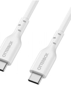 White one-meter-long USB-C cable, Otterbox brand, USB-C connectors on both ends.
