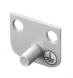 Silver-colored, metallic grounding point with a rectangular shape and two mounting holes.