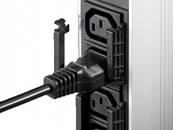 The power distribution unit socket, a black lockable C13 cable connected to a sturdy module.