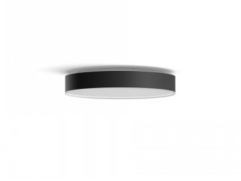 Philips Hue Enrave L black ceiling light for modern interiors Round black ceiling light with a white diffuser, low-profile model, modern design.