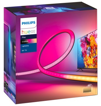 Philips Hue Play Gradient Lightstrip 65-inch LED light strip, color-changing, view of product packaging.