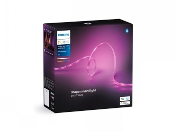 Philips Hue Solo Lightstrip 5 m lighting solution Philips Hue 5-meter smart lightstrip packaging, black box, purple backlight.