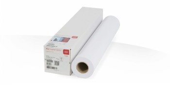 White printing material on a roll, Canon logo on the packaging, white background.