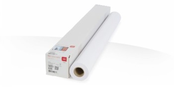 A roll of white printing paper and a box marked Canon on a white background.
