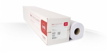 Glossy white paper roll and cardboard packaging with Canon logo and product info.