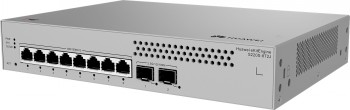 Metallinen harmaa Huawei switch, jossa 8 Ethernet-porttia ja 2 SFP-porttia edessä.