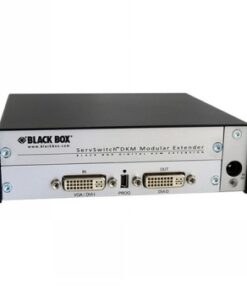 Black Box VGA/DVI and DVI-D connections in a silver and black device, front view.