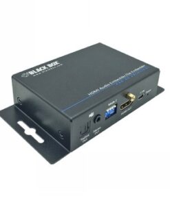 A black rectangular HDMI 2.0 audio embedder/de-embedder with connections visible on the front side.