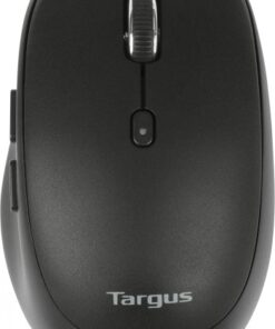 A black, medium-sized wireless mouse with the Targus logo and ergonomic design.