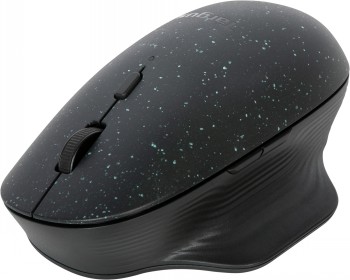 Targus ErgoFlip EcoSmart mouse for left- and right-handed users Black, ergonomically designed wireless mouse with green dots, pictured from an angled view.