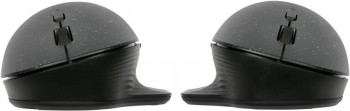 Targus ErgoFlip EcoSmart mouse with ergonomic design Targus ErgoFlip EcoSmart mouse in two ergonomic angles, black surface with dotted texture.