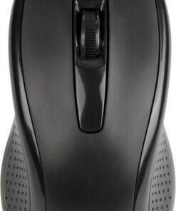 Black full-size wired mouse, ergonomic design, Targus logo on the front.