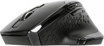 Targus Bluetrace Wireless Antimicrobial Mouse with ergonomic design A black wireless mouse with an ergonomic design and a textured side surface. This side view highlights the design.