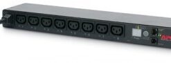 A black, rectangular APC power distribution unit with eight C13 outlets. The cord is visible on the left.