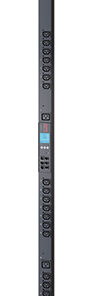 A tall, black vertical power panel with multiple sockets and a small color display in the center.