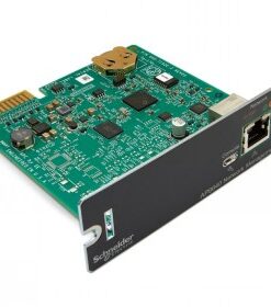 Network-connected APC UPS Network Management Card 3, green circuit board with a black front panel.