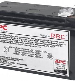 A black rectangular APC battery with red and white markings and a gray connector.