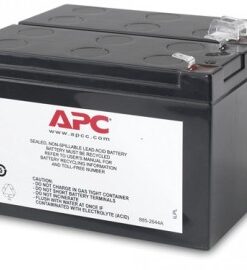 A black rectangular APC-branded replacement battery cartridge with a white label, photographed from the front.