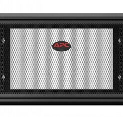 APC NetShelter WX 6U wall-mounted cabinet, black Wall-mounted black APC cabinet enclosure with a mesh front panel and lock.