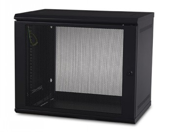 APC NetShelter WX 9U wall-mounted cabinet rack for network cables Black wall-mounted 9U rack for network cables, patch panels, and lockable door.