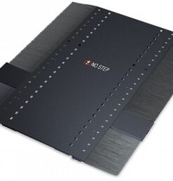 APC NetShelter SX network cabinet roof panel 750x1200 mm Wide and deep black network cabinet roof panel with brushed cable openings, marked with No Step text.