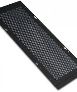 Black 750mm perforated cable trough cover, rectangular and metallic.