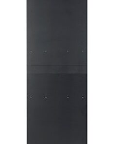 Black metal side panel with screw holes, vertical position, neutral background.