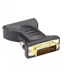 A black DVI adapter with gold-plated connectors and a plastic casing, photographed against a white background.