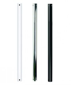 Three B-tech AV System 2 poles with a diameter of Ø50 mm in white, chrome, and black in a vertical position.