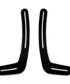 Two black, curved soundbar mounts on a white background.