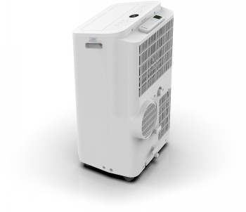 Bosch Cool 2000 portable cooler - compact and efficient air conditioner White Bosch Cool 2000 portable cooler, rear view with grilles and ventilation connection.