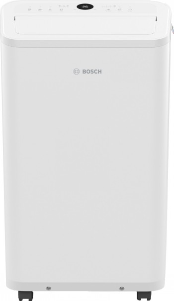 Bosch COOL 2000 portable cooler for home needs White Bosch portable cooler, rectangular shape, display on top, wheels at the bottom.