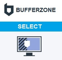 Graphic image with a white background featuring the logo of Lenovo Bufferzone Pro Select software and a computer icon.