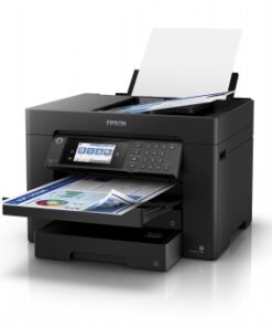 Epson Workforce WF-7840DTWF multifunction printer for business use Black and white Epson Workforce WF-7840DTWF multifunction printer with two paper trays and a touchscreen on the front.