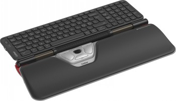 Contour Rollermouse Red Plus and Balance Mid-Size wireless keyboard Wireless black and silver roller mouse with integrated wrist support, and a space-saving black keyboard.