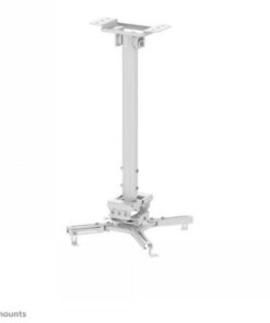 White height-adjustable ceiling projector mount, stylish and modern design.