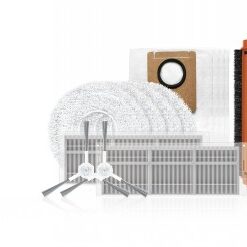 EZVIZ RS20 Pro accessory pack for robotic vacuum, including a brush, filters, mops, and a dust bag.