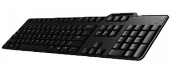 Dell Smartcard KB813 USB Keyboard with Wired Connection Black Dell Smartcard KB813 USB keyboard with Finnish and Swedish layout, depicted obliquely from the right.