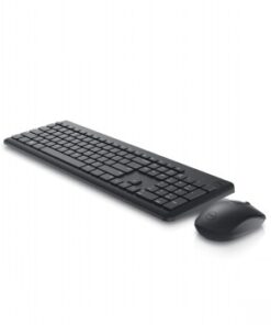 Wireless black keyboard and mouse, modern and slim design, side angle.