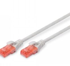 Gray 1-meter CAT 6 network cable with orange connectors on both ends.