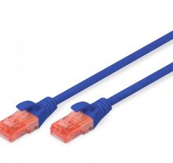 Blue 1-meter CAT 6 network cable with orange connectors.