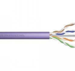 Purple CAT 6 U-UTP cable showing four colored wire pairs in termination.