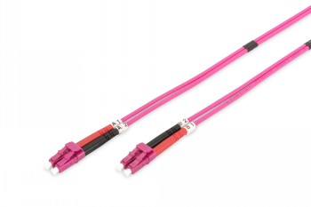 Digitus FO patch cord LC-LC 1 m, multimode OM4 cable Pink FO patch cord cable with LC-LC connectors, length 1 meter, two wires side by side.