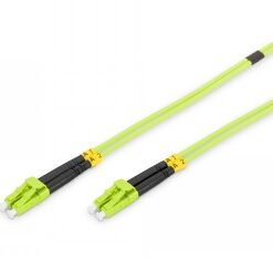 Digitus FO duplex network cable, 5 m, with LC-LC connectors Green duplex network cable, LC-LC connectors, 5 meters in length, placed on a white background.