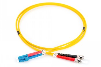 Digitus FO duplex fiber optic cable, LC-ST connectors, 2 m, yellow. Yellow duplex fiber optic cable with LC and ST connectors; marked red and black.