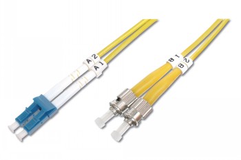 Digitus duplex fiber optic cable LC-ST, yellow, 2 m Yellow duplex LC-ST fiber optic cable with blue and silver connector, length 2 meters.