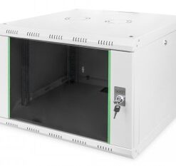 Gray wall-mounted 7U rack with glass door, lock, and without front panel.